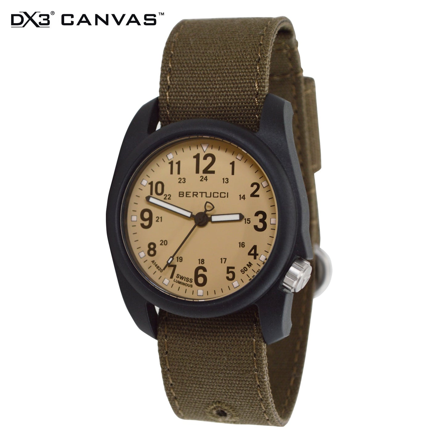 Bertucci DX3 Canvas - Khaki Dial, Bark Comfort Canvas Band