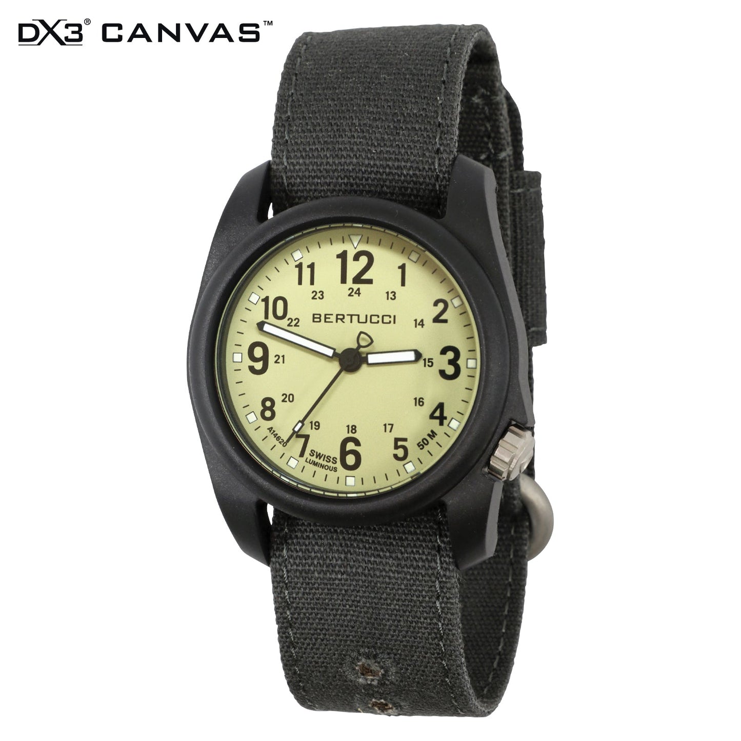 Bertucci DX3 Canvas - Saguaro Dial, Faded Black Comfort Canvas Band