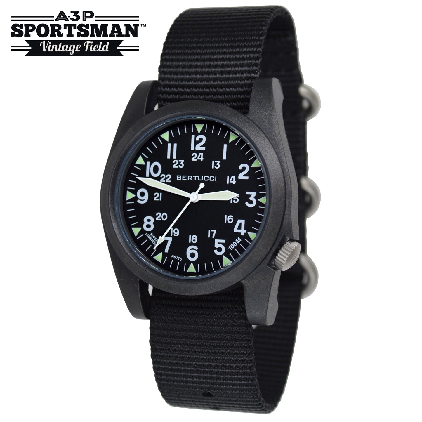 Bertucci A-3P Sportsman - Black Dial / Black Case w/ Black Nylon Band