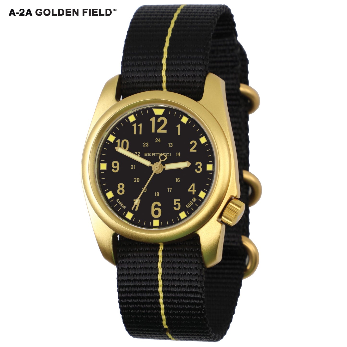 Bertucci A-2A Golden Field - Black dial, Black w/ Gold Pro-Line™ Nylon Band
