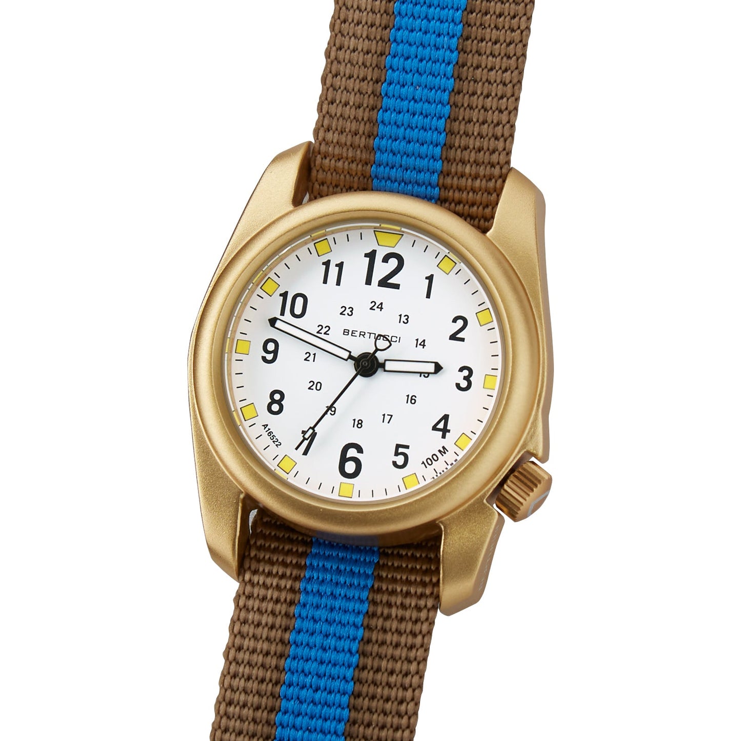 Bertucci A-2A Golden Field™ - White dial, Coyote w/ Blue Pro-Stripe™ Nylon Band