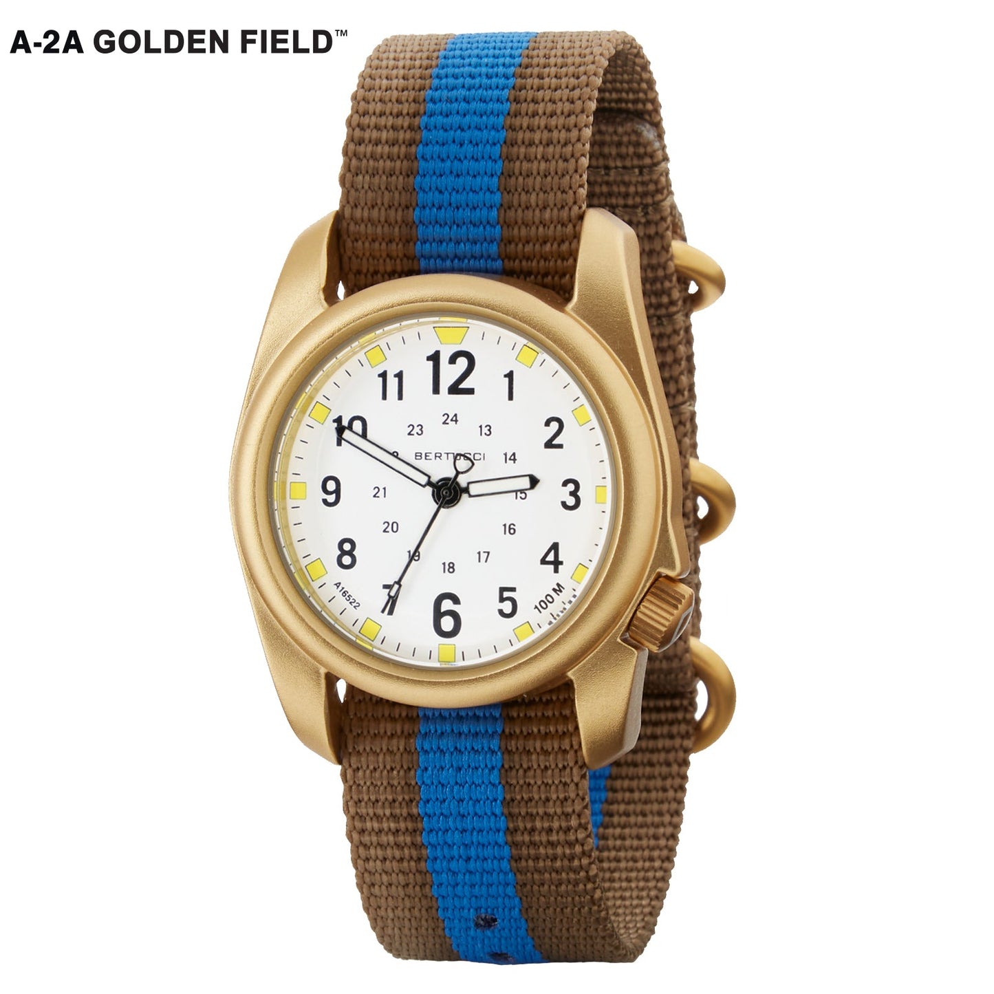 Bertucci A-2A Golden Field™ - White dial, Coyote w/ Blue Pro-Stripe™ Nylon Band