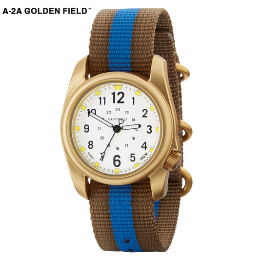 Bertucci A-2A Golden Field™ - White dial, Coyote w/ Blue Pro-Stripe™ Nylon Band