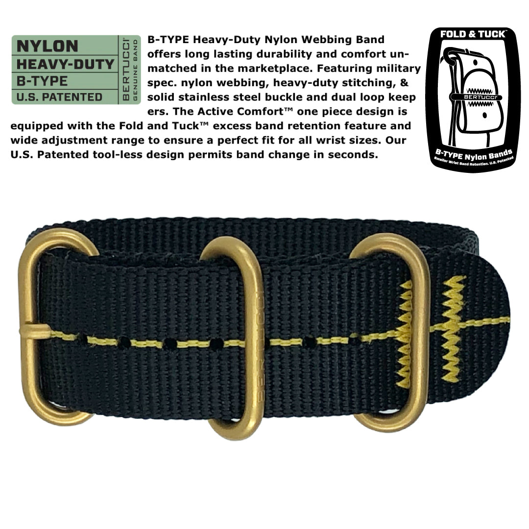 Bertucci A-2A Golden Field - Black dial, Black w/ Gold Pro-Line™ Nylon Band