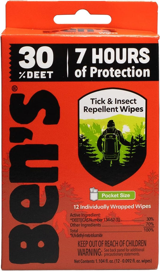 Ben's 30% DEET Mosquito, Tick and Insect Repellent Wipes 12ct
