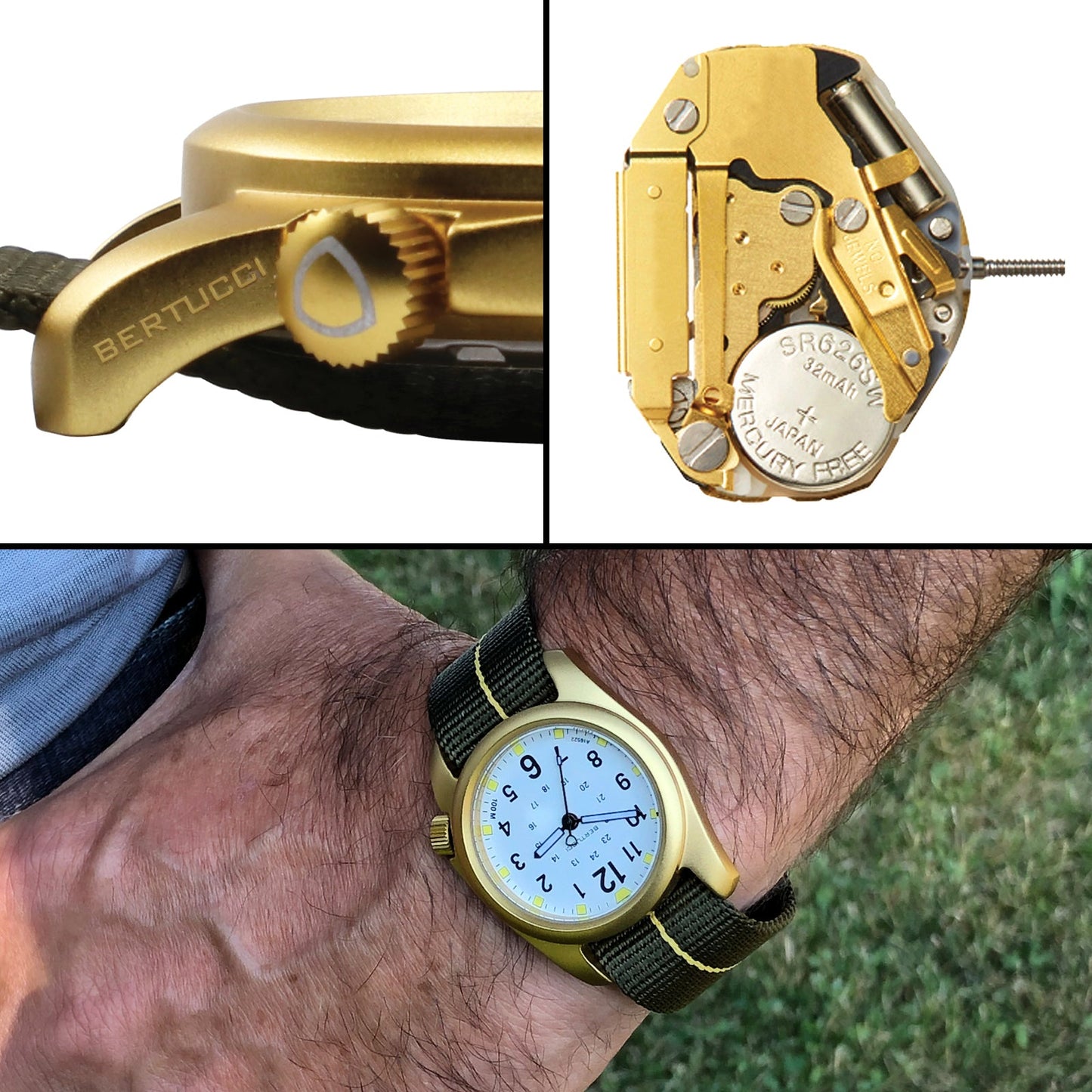 Bertucci A-2A Golden Field - Black dial, Black w/ Gold Pro-Line™ Nylon Band