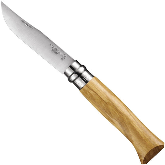 Opinel No. 08 Olive Wood Folding Knife with Sheath
